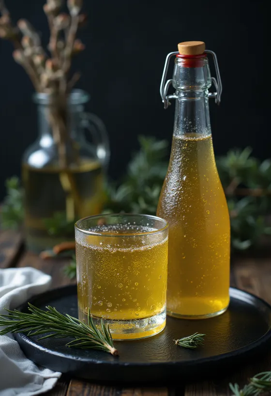 Sidra escandinava de pinho servida em copo