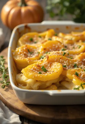 Gratinado de batata com abóbora servido
