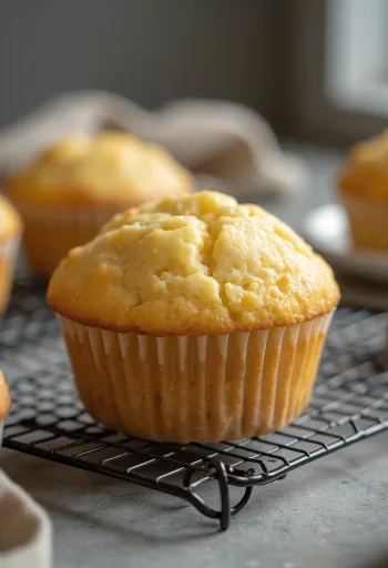 Muffins de baunilha dourados, servidos em formas de papel