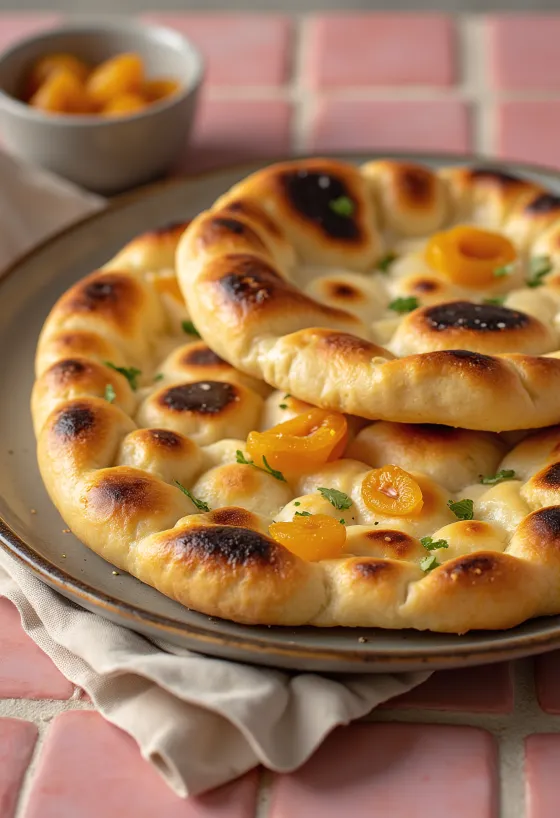 Pão naan de damasco seco servido