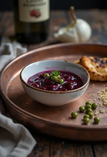 Molho de Vinho Tinto, Alcaparras e Caril em frasco, servido com assados
