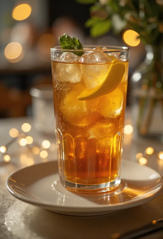 Cocktail Long Island Iced Tea decorado com fatia de limão