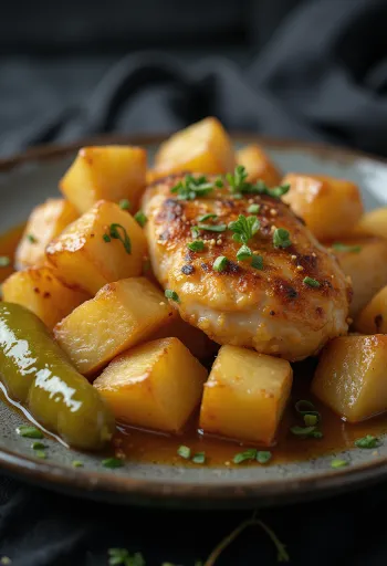 Frango à Brasov com cubos de batata frita e salsa fresca