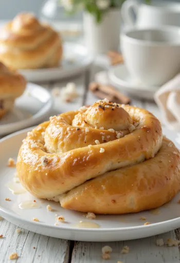 Kanelbulle com recheio de baunilha, rolos de canela frescos e dourados