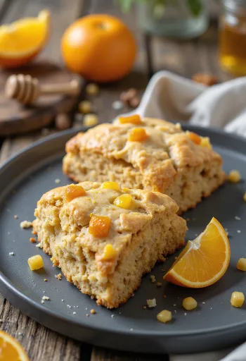 Scones de laranja e maçapão servidos