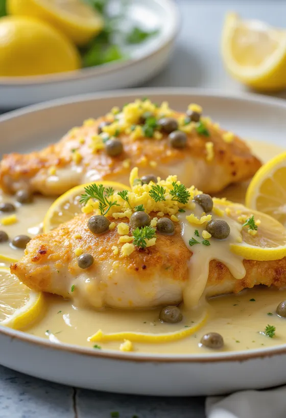 Piccata al Limone, peito de frango com limão e molho de alcaparras