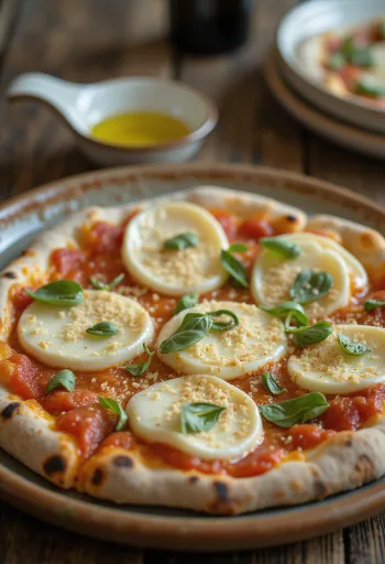 Pizza Cilentana com mozzarella di Bufala e queijo provolone
