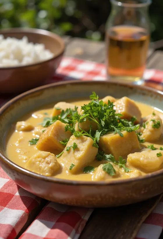 Vatapá de peixe com coentros peixe com leite de coco servido com coentros frescos no prato