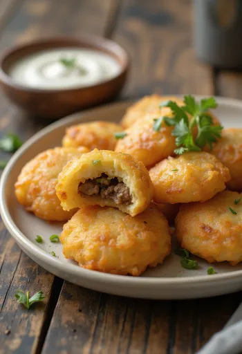 Carimañola com cebola, frita até ficar crocante