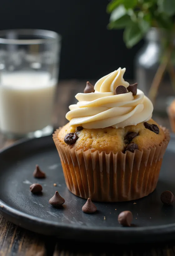 Cupcake com pepitas de chocolate servido