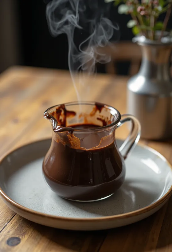 Molho de chocolate com especiarias servido com bolos