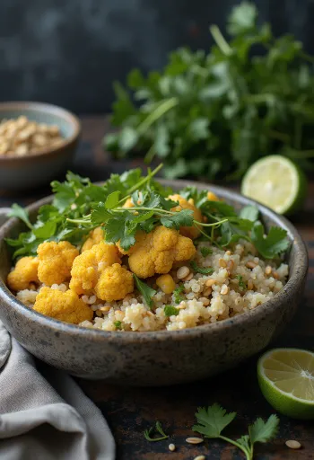 Buddha bowl de quinoa e couve-flor com lima