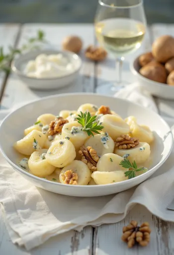 Gnocchi de queijo azul servido