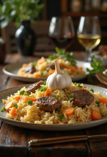 Pilaf com borrego servido