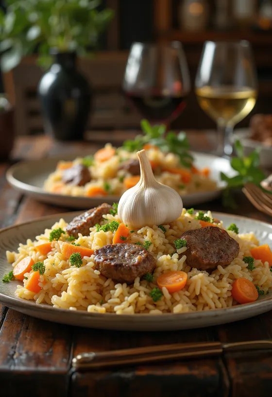 Pilaf com borrego servido