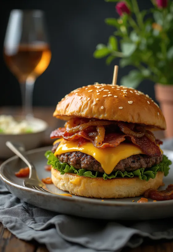 Hambúrguer de carne dupla com dois hambúrgueres suculentos e queijo derretido