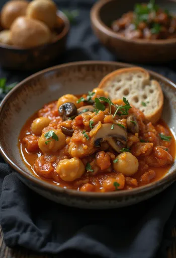 Paprikash de cogumelos servido com nokedli vegano