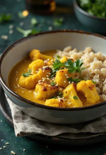 Caril de quinoa e couve-flor com tofu