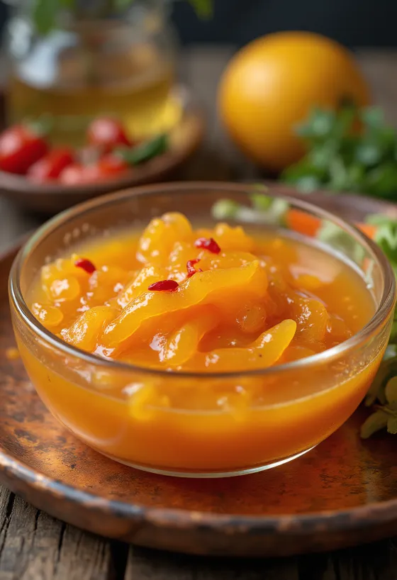 Molho de chili com laranja servido numa taça