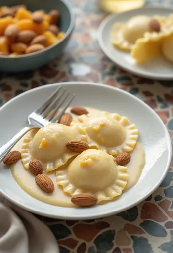 Ravioli doce com alperce e chocolate branco
