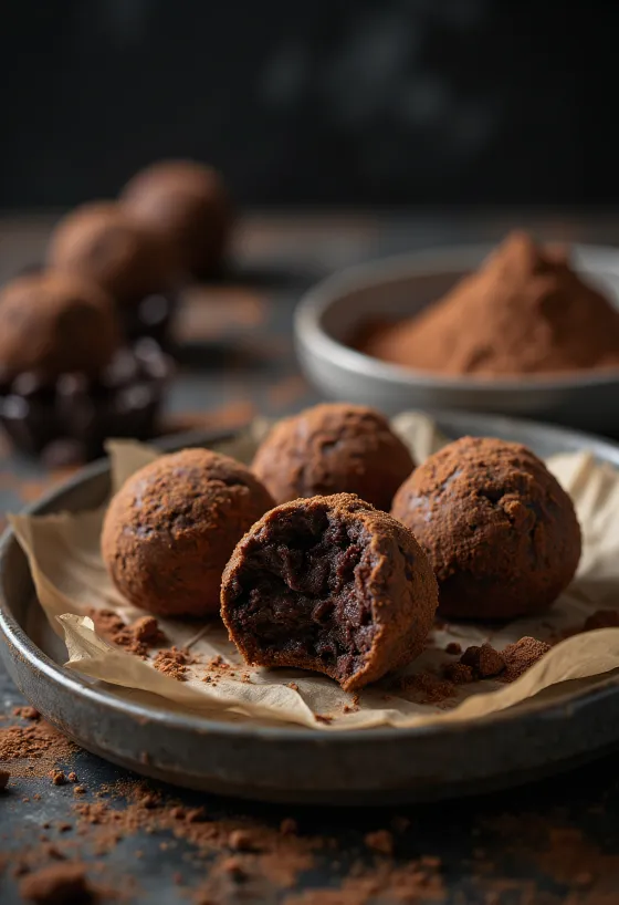Bolas de trufa de chocolate servidas