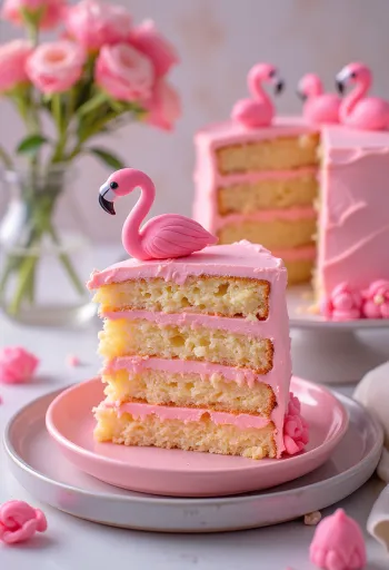 Bolo Flamingo com decoração rosa e dourada
