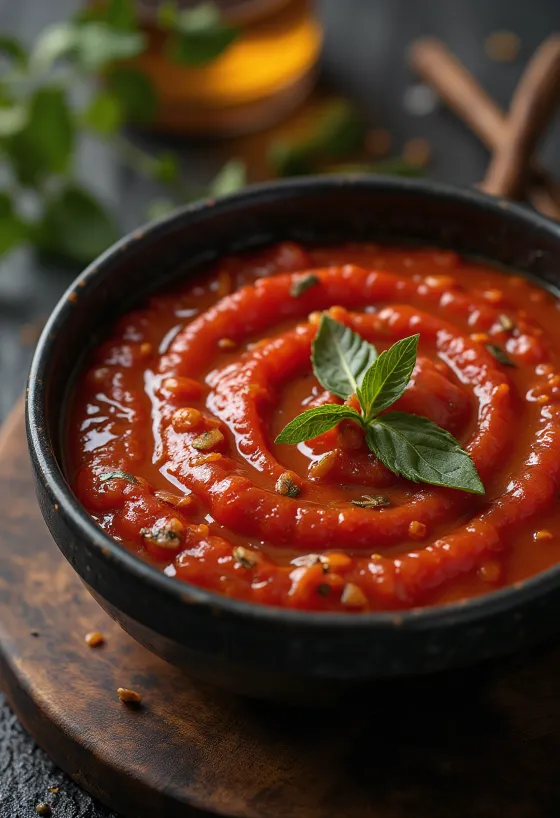 Molho de tomate picante servido com massa