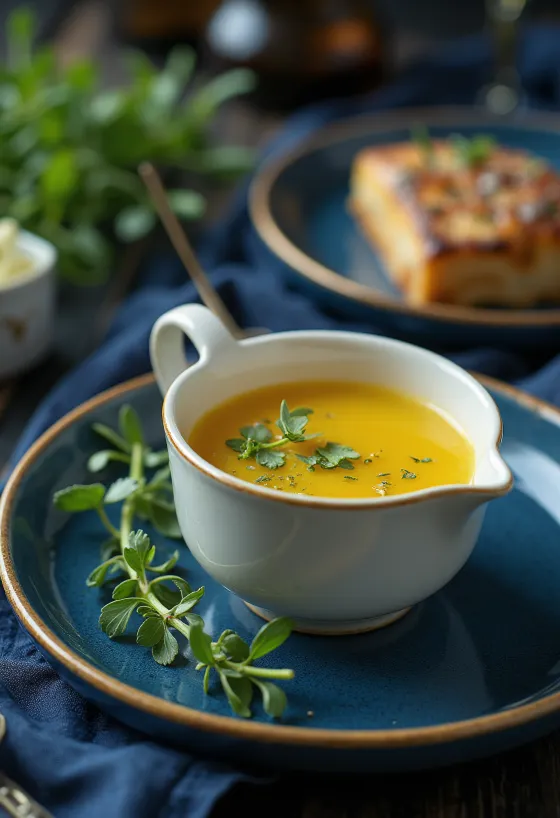 Molho de manteiga com mel e estragão servido