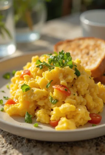Ovos mexidos de tofu com curcuma e legumes frescos