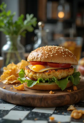 Hambúrguer de beringela vegano com legumes frescos