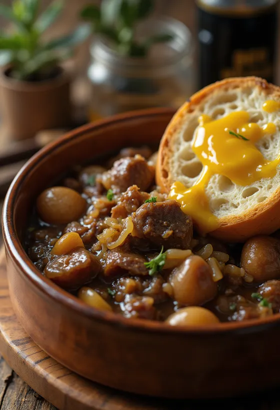Carbonnade Flamande servida com puré de batata