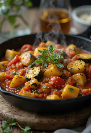 Lecsó de curgete servido com legumes frescos