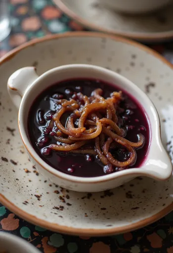 Molho de cebola com vinho tinto e especiarias servido