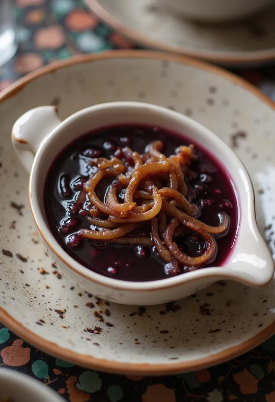 Molho de cebola com vinho tinto e especiarias servido