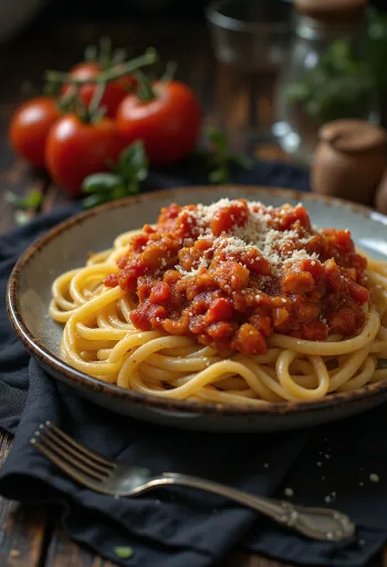 Massa com tomate com manjericão fresco e queijo parmesão ralado