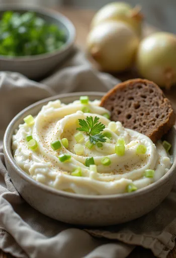 Creme de barrar prebiótico de requeijão e alho-francês com salsa fresca