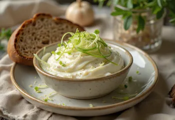 Creme de barrar prebiótico de requeijão e alho-francês com salsa fresca