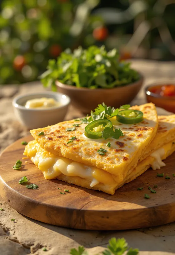 Panqueca Quesadilla servida com queijo e frango