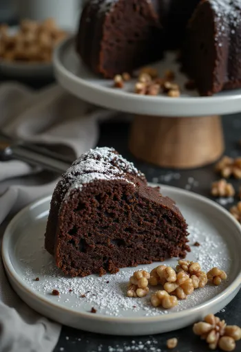 Bolo de noz e chocolate servido