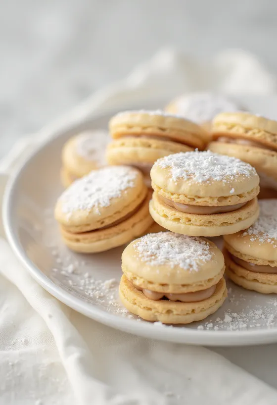 Bolachas Linzer de castanha e baunilha servidas