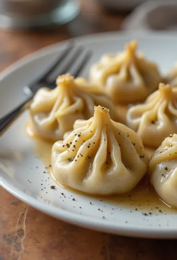 Bolinhos de carne Khinkali servidos