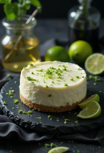 Fatia de cheesecake de lima e hortelã no prato