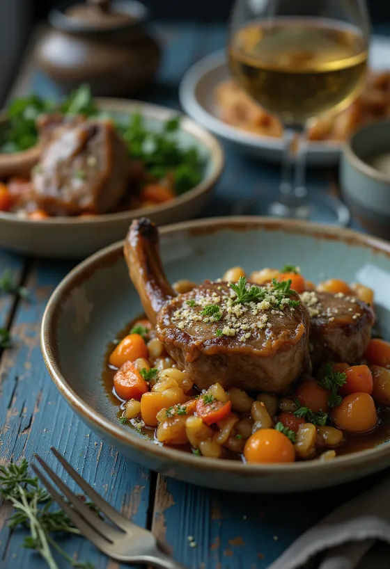Osso buco de chambão de vitela servido com gremolata