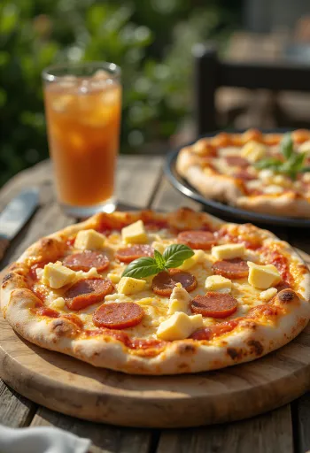 Pizza Dominicana com queijo de folha e chouriço