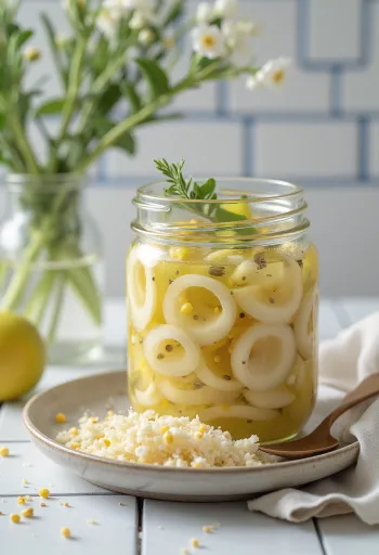 Pickles de alho-francês e maçã em frasco, decorado com aneto fresco