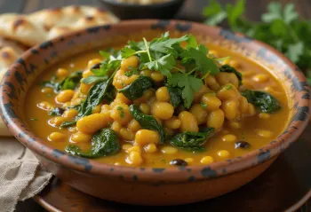 Dal Palak, lentilhas com espinafres, servido com coentros