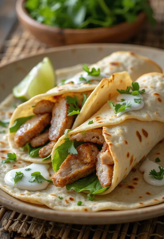Kebab de Fusão com carne de vaca e frango grelhados em tortilha