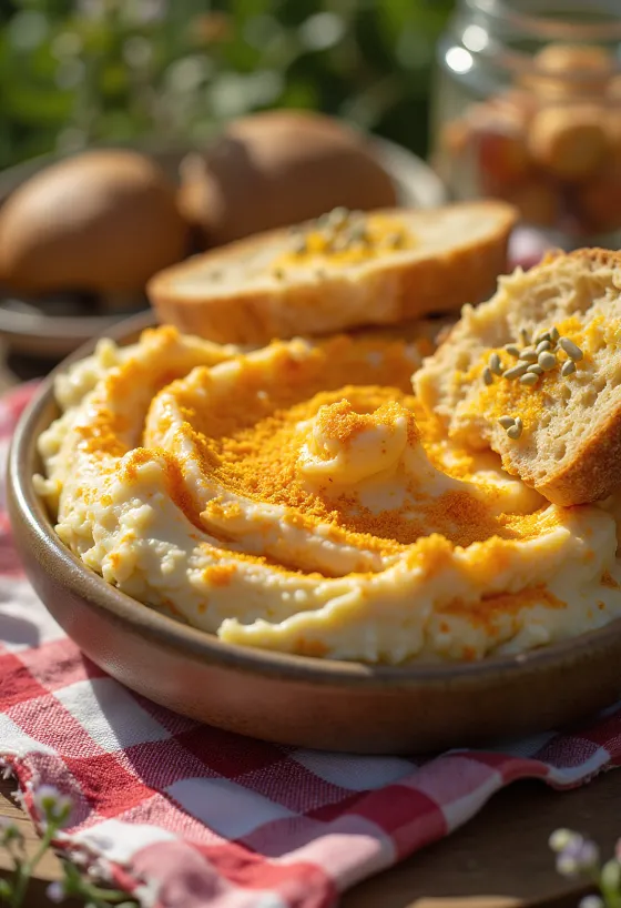 Körözött servido com legumes frescos e barrado em torrada