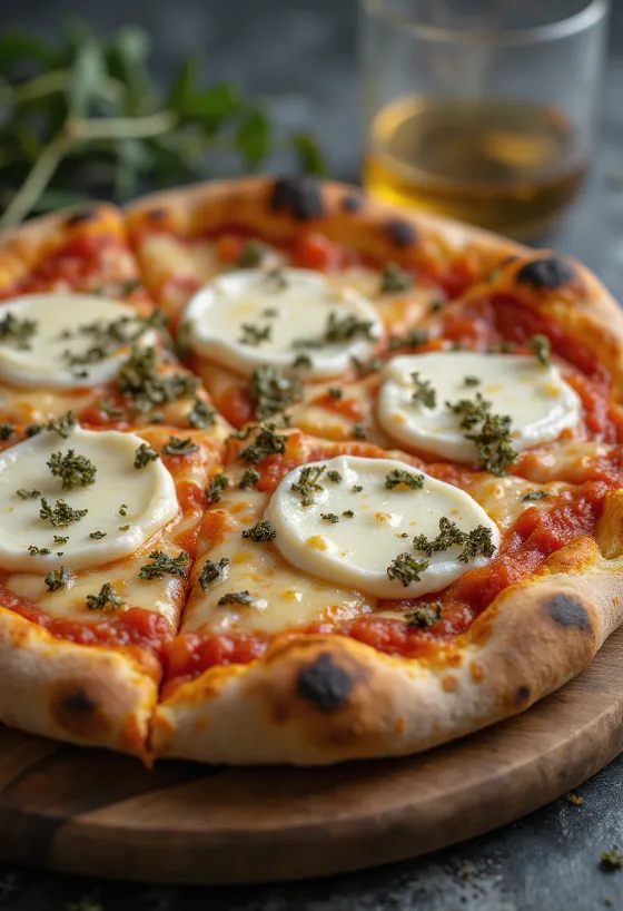 Pizza ai Formaggi di Capra com queijos de cabra e mozzarella