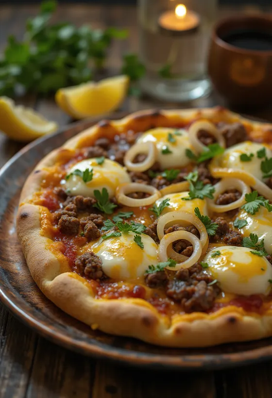 Pizza Egiziana com carne picada e coentros